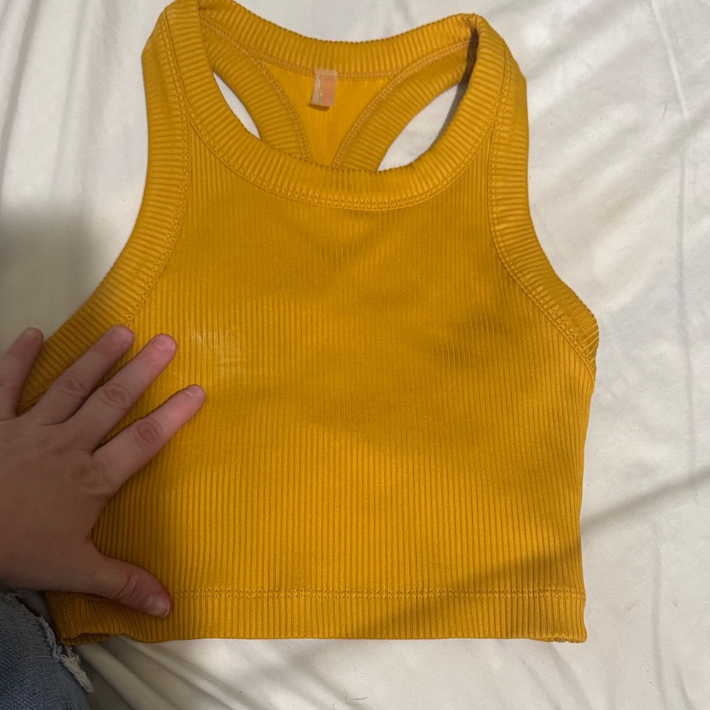 Mustard Yellow Ribbed Crop Top